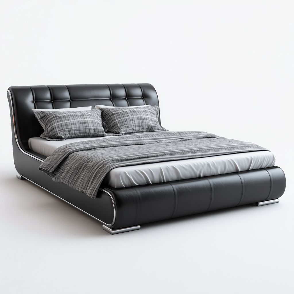 Lit double simili-cuir 200x160x95 cm - noir - adapté à la chambre - design contemporain-Quietixe