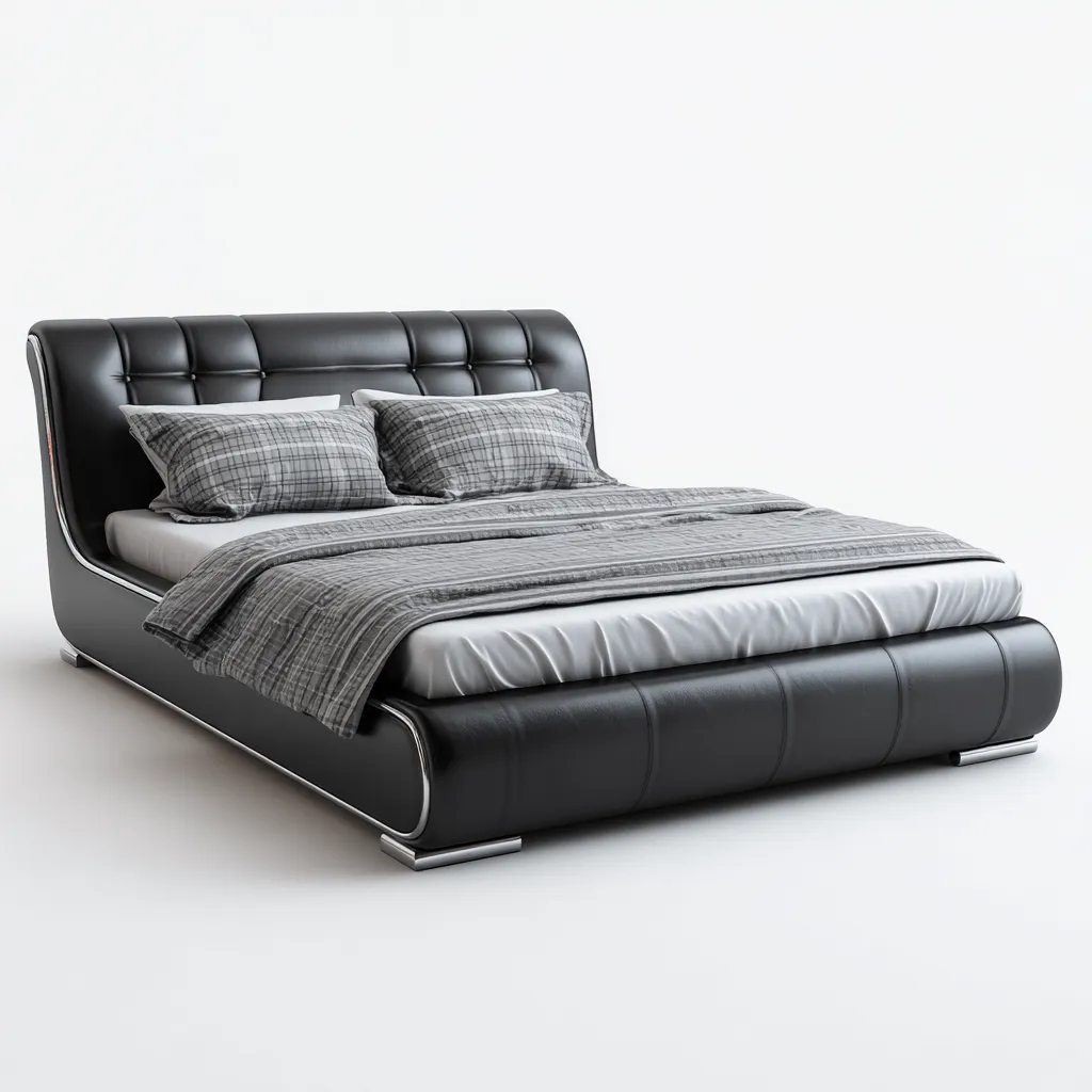 Lit double simili-cuir 200x160x95 cm - noir - adapté à la chambre - design contemporain-Quietixe