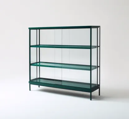 Bibliothèque métal-verre 120x35x160 cm - vert - design moderne-Quietixe