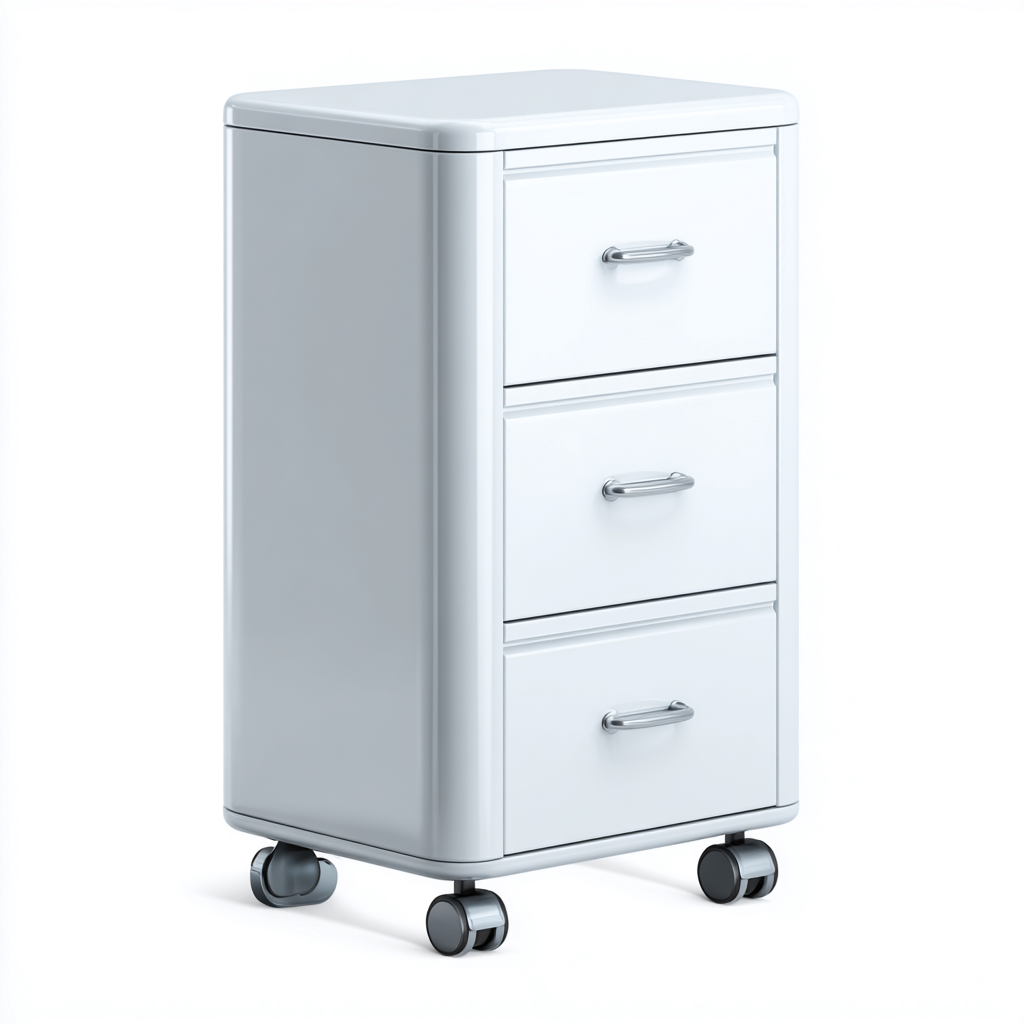 Classeur métal 50x40x75 cm blanc - 3 tiroirs avec roulettes - rangement dossiers - design moderne-Quietixe