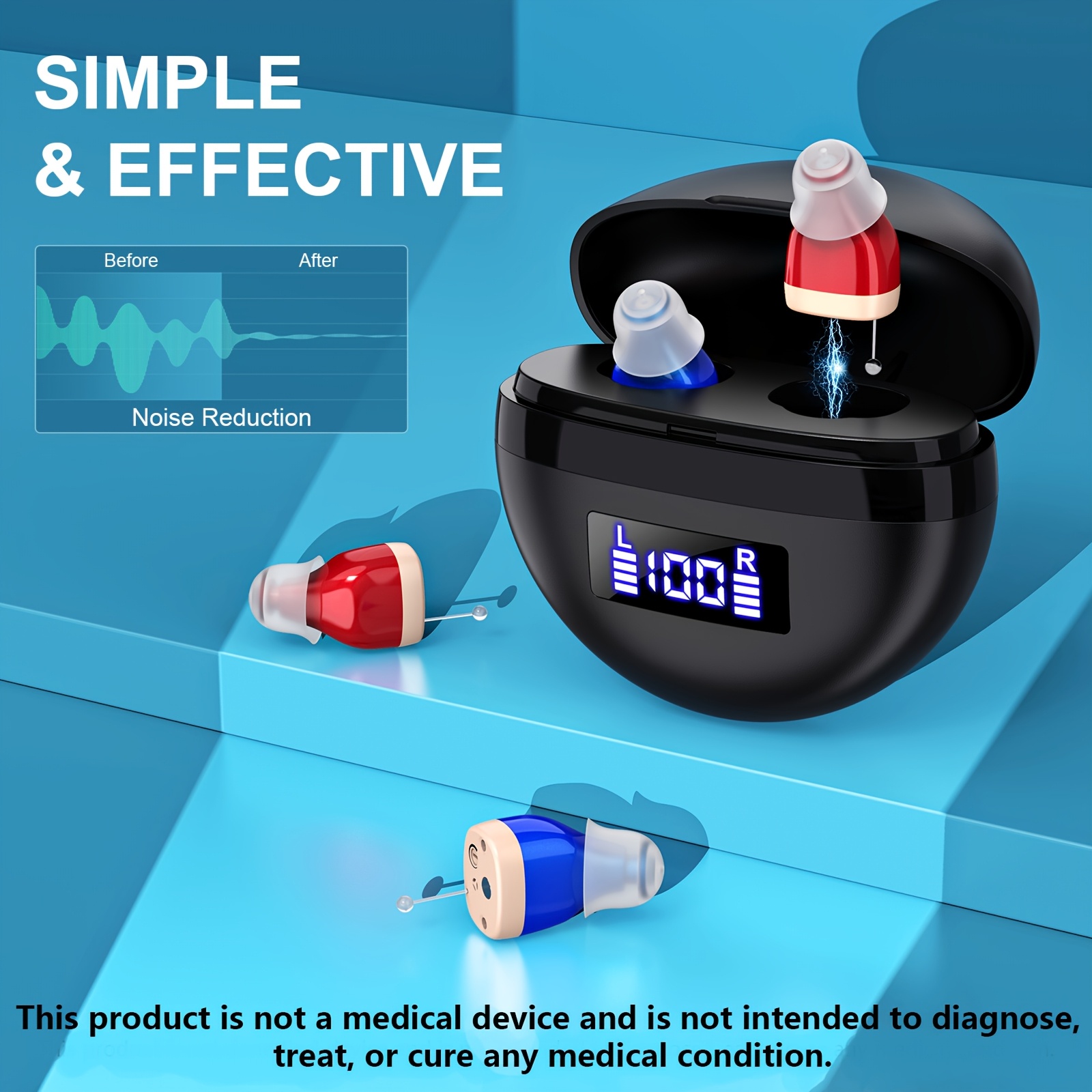 A Pair of Rechargeable In-Ear Noise-Canceling Amplifiers That Are Comfortable to Wear And Easy to Carry, Capable of Amplifying Sound. Portable Sound Amplifier Headphones Are Suitable for Everyday Use And Outdoor Activities