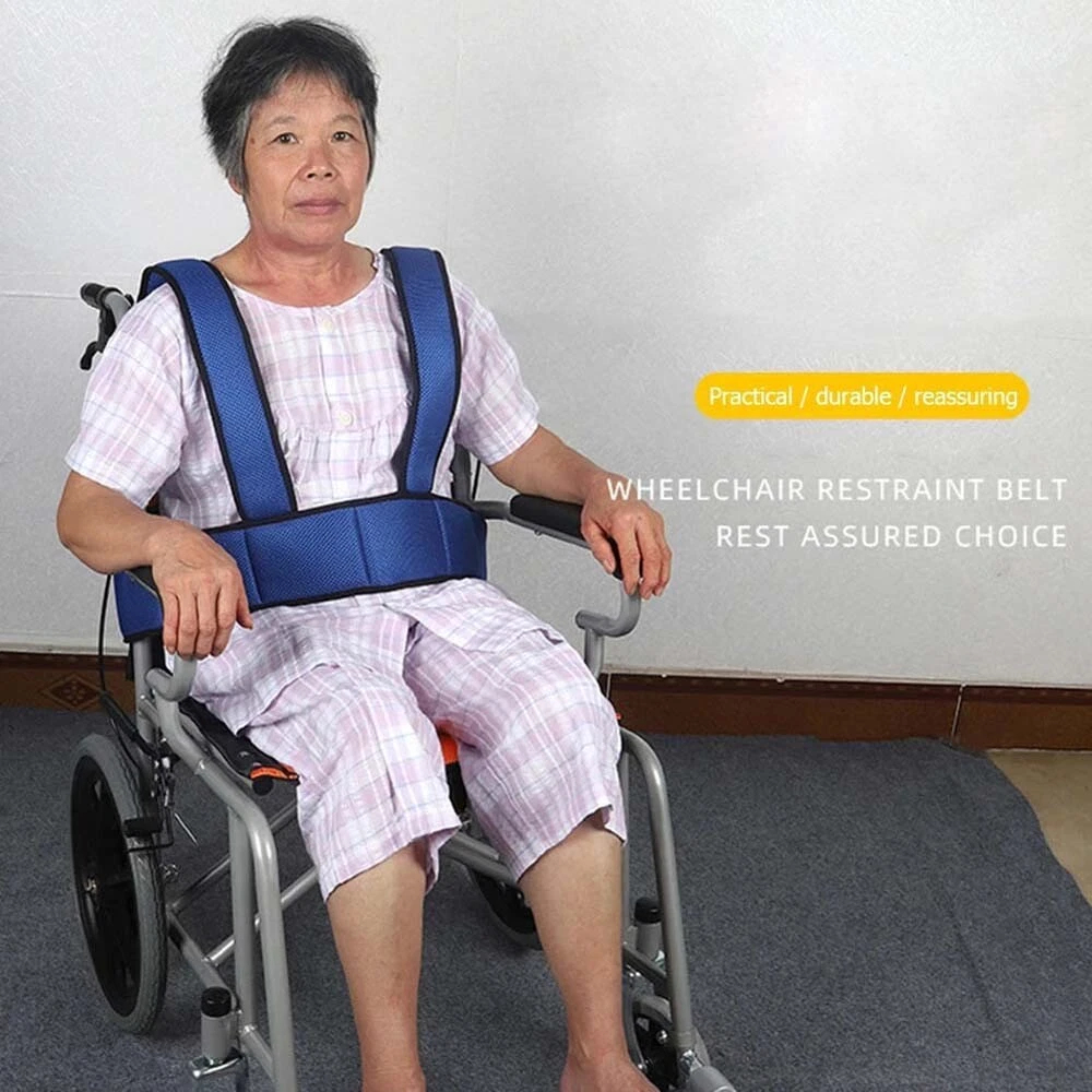 Wheelchair Seat Belt Restraint Anti-Slip Waist Back Braces Harness | Double Coated & Breathable Mesh Fabric | Proper Protection & Safety | For Wheelchair Patients, Blue