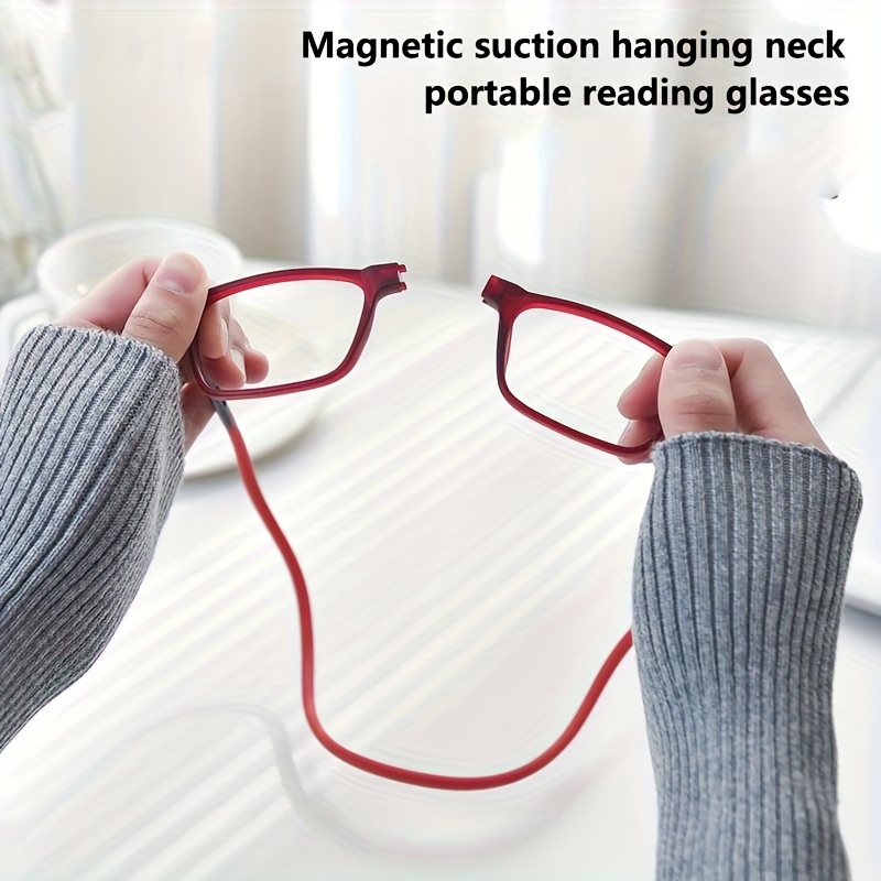 Magnetic Folding Reading Glasses +1.00 to +3.00 Strength, Lightweight Full-Frame Rectangular Eyeglasses with Magnetic Closure Hinge, Unisex for &, Daily Use & for office Glasses (No Needed)