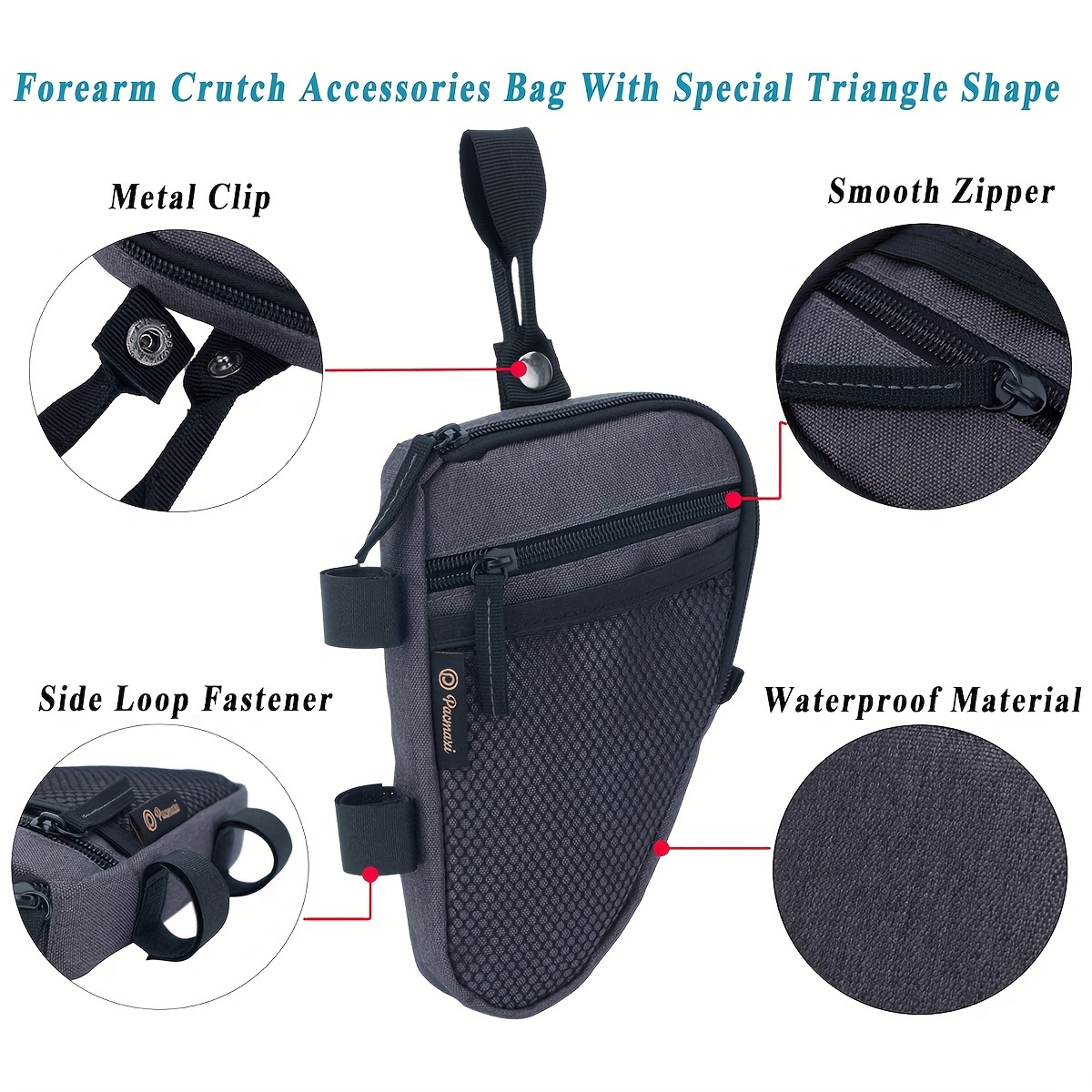 Lightweight Waterproof Forearm Crutch Bag with Mesh Pocket, Triangle Shape Storage Pouch for Daily Use Accessories Organization, Crutch Storage Solution | Mesh Pocket Design | Lightweight Bag