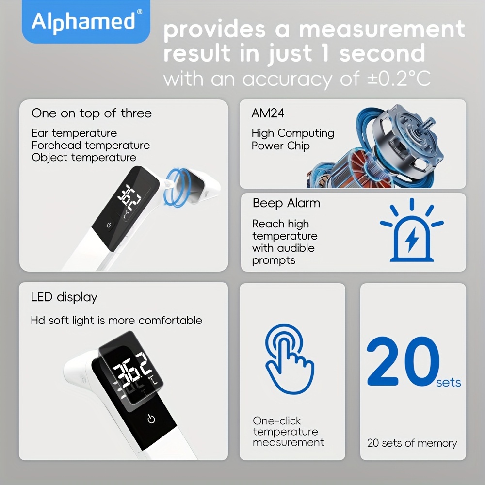 Digital Infrared Thermometer for Ear and Forehead - Medical Grade, Accurate Temperature Measurement, Home Use, Adult (Batteries Not Included), ABS Material, Battery-Powered, Accurate Readings | Accurate Temp Readings | Durable Device, Medical Thermometer