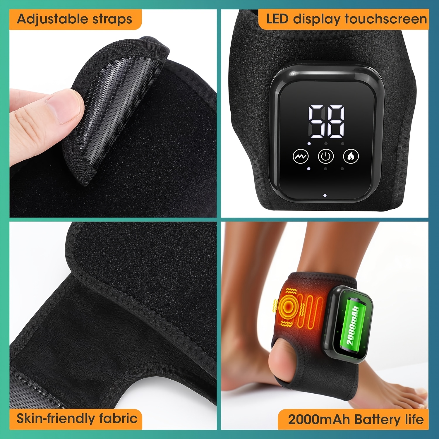 2pcs Wireless Foot and Ankle Massager with Portable Heating & Vibration, LCD Screen, USB, -Lasting Battery, Ergonomic Painless Massagers Suitable for, Ideal Gift for Seniors