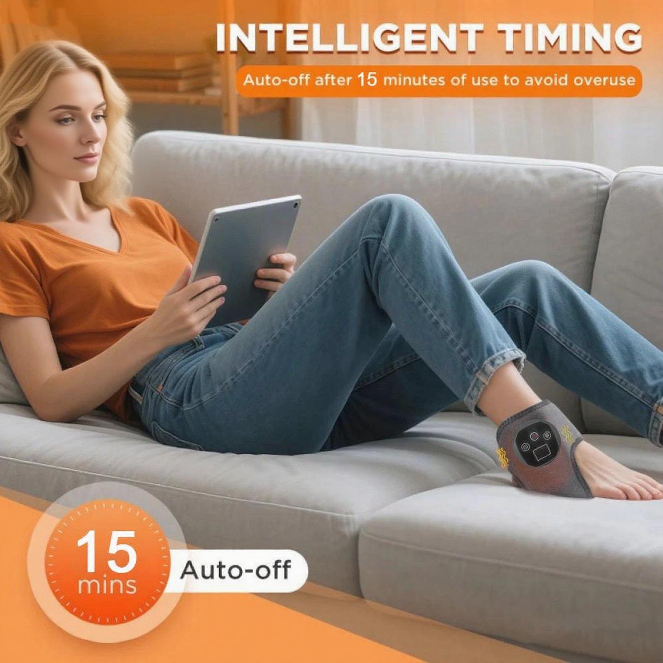 An Ankle Heating Massager Featuring 3 Vibration Modes, 4 Heating Settings, USB Charging Support, Foot Massage Functionality, And a Portable Design.