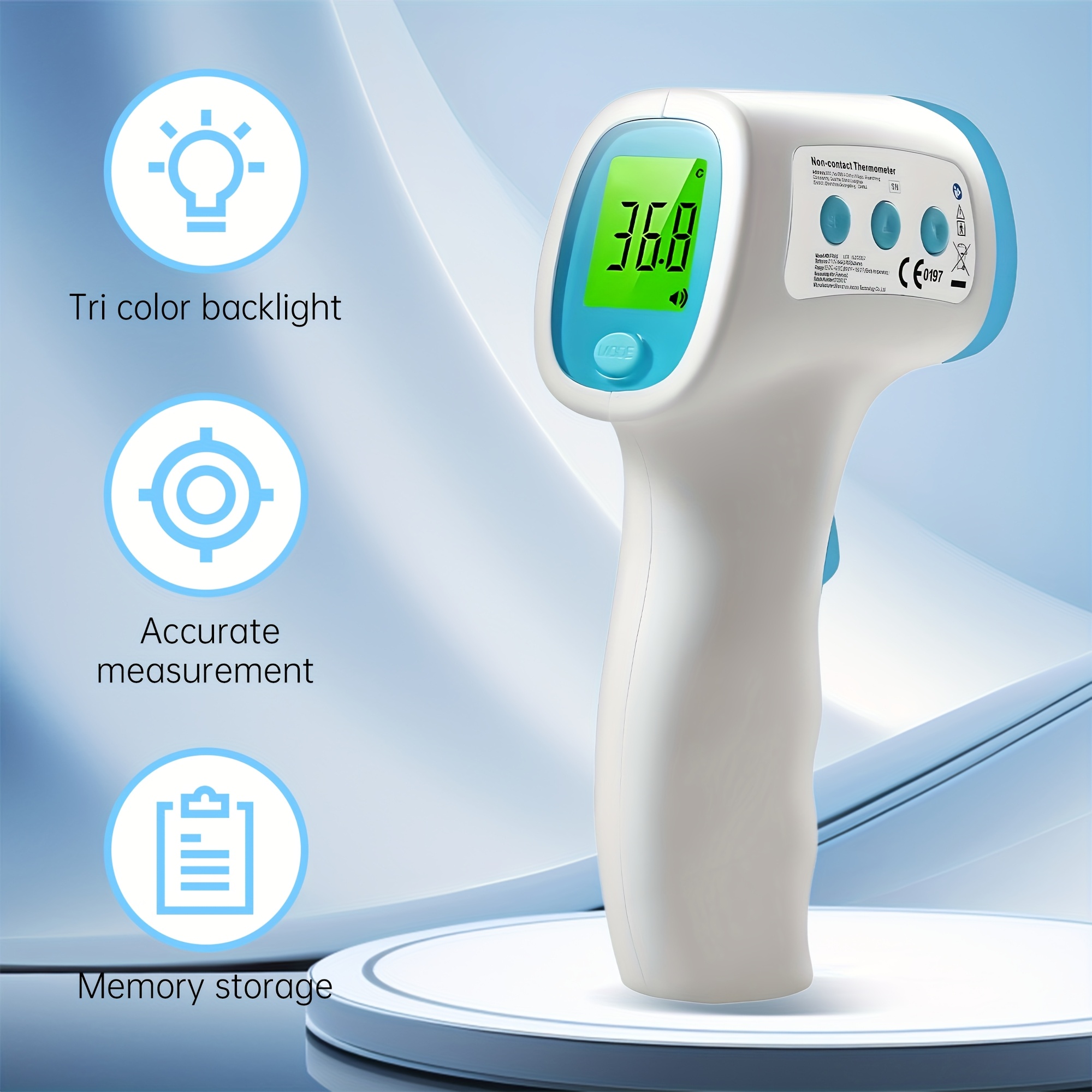 No-Touch Digital Thermometer with Fever Alarm - Accurate Forehead Thermometer, Easy-to-Use for home Use, No Batteries Needed, Portable Design for Family Members