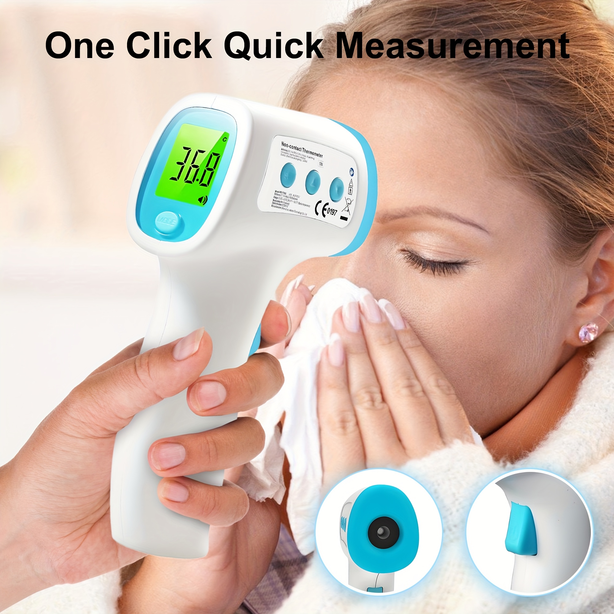 No-Touch Digital Thermometer with Fever Alarm - Accurate Forehead Thermometer, Easy-to-Use for home Use, No Batteries Needed, Portable Design for Family Members