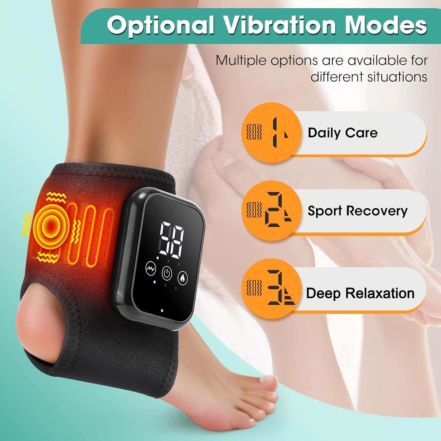 2pcs Wireless Foot and Ankle Massager with Portable Heating & Vibration, LCD Screen, USB, -Lasting Battery, Ergonomic Painless Massagers Suitable for, Ideal Gift for Seniors