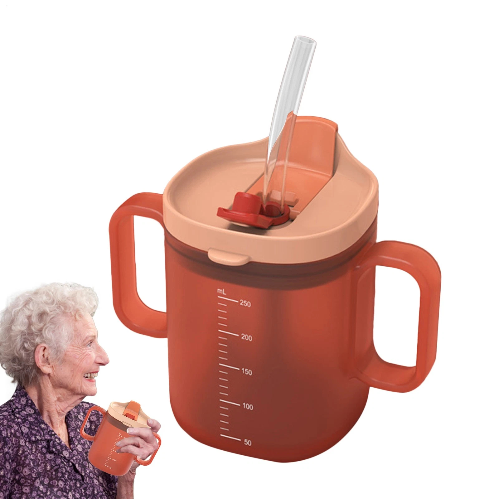 Double Handle Elderly Care Cup with Straw Dysphagia Regulating Cup