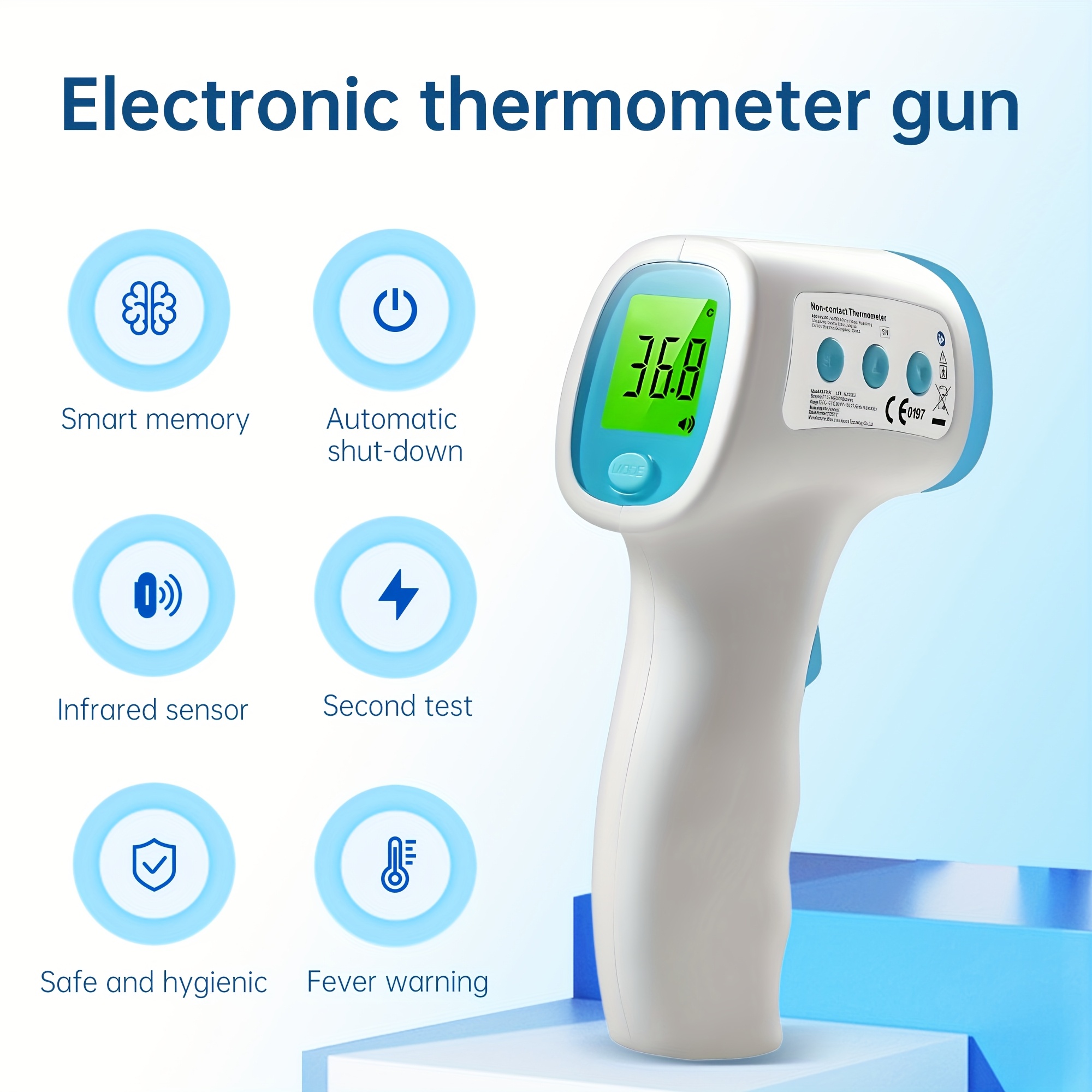 No-Touch Digital Thermometer with Fever Alarm - Accurate Forehead Thermometer, Easy-to-Use for home Use, No Batteries Needed, Portable Design for Family Members