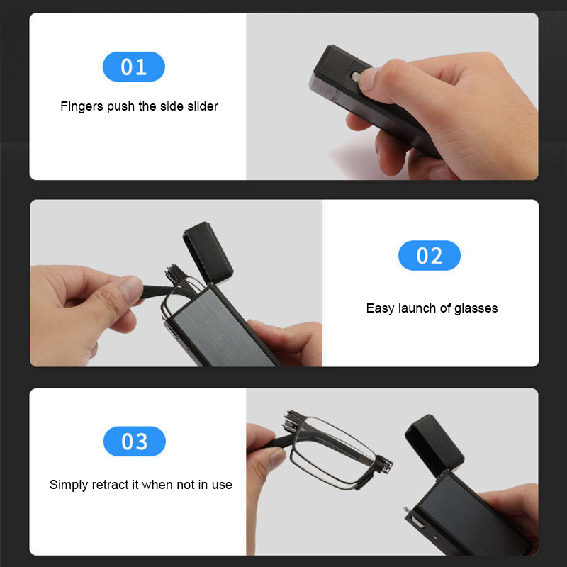 Portable Folding Reading Glasses, Iron Alloy Frame, Casual Style, with Protective Case, with Strength for Men & Women, for Computer Use & Travel
