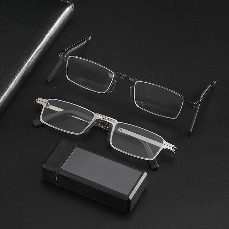 Portable Folding Reading Glasses, Iron Alloy Frame, Casual Style, with Protective Case, with Strength for Men & Women, for Computer Use & Travel