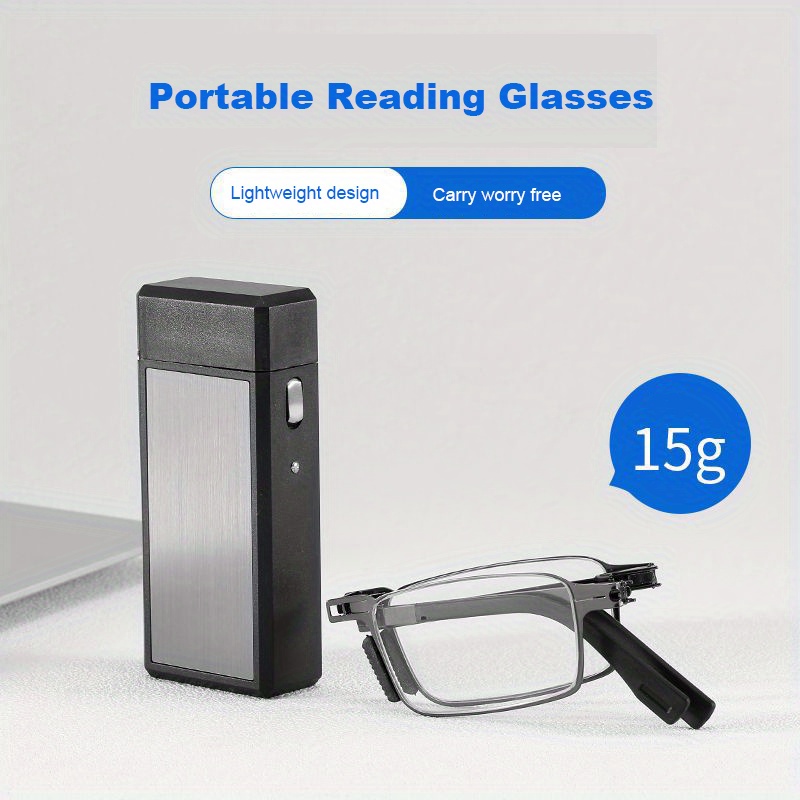 Portable Folding Reading Glasses, Iron Alloy Frame, Casual Style, with Protective Case, with Strength for Men & Women, for Computer Use & Travel