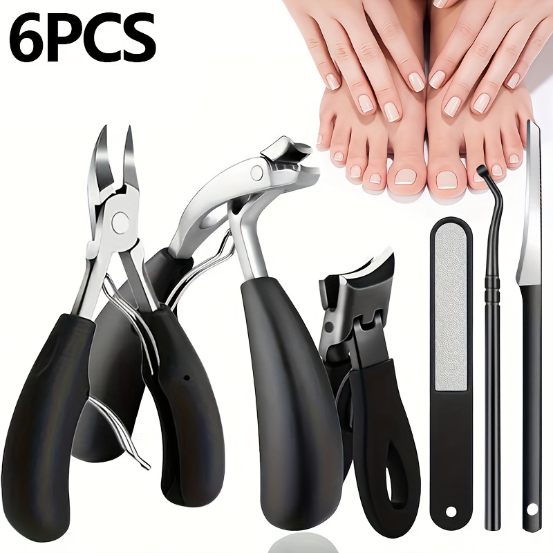 6pcs Thick Nail Clipper Set - Heavy-Duty Podiatrist Grade, Featuring Easy-Grip Stainless Steel Blades