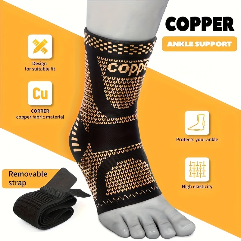Set of 2 Adjustable Copper Ankle Supports Designed for High Elasticity And Compression, Ideal for And Fitness. Features a Removable Strap, Breathable Nylon Fabric, And Patella Tracking for Improved Stability. Hand Wash Only.