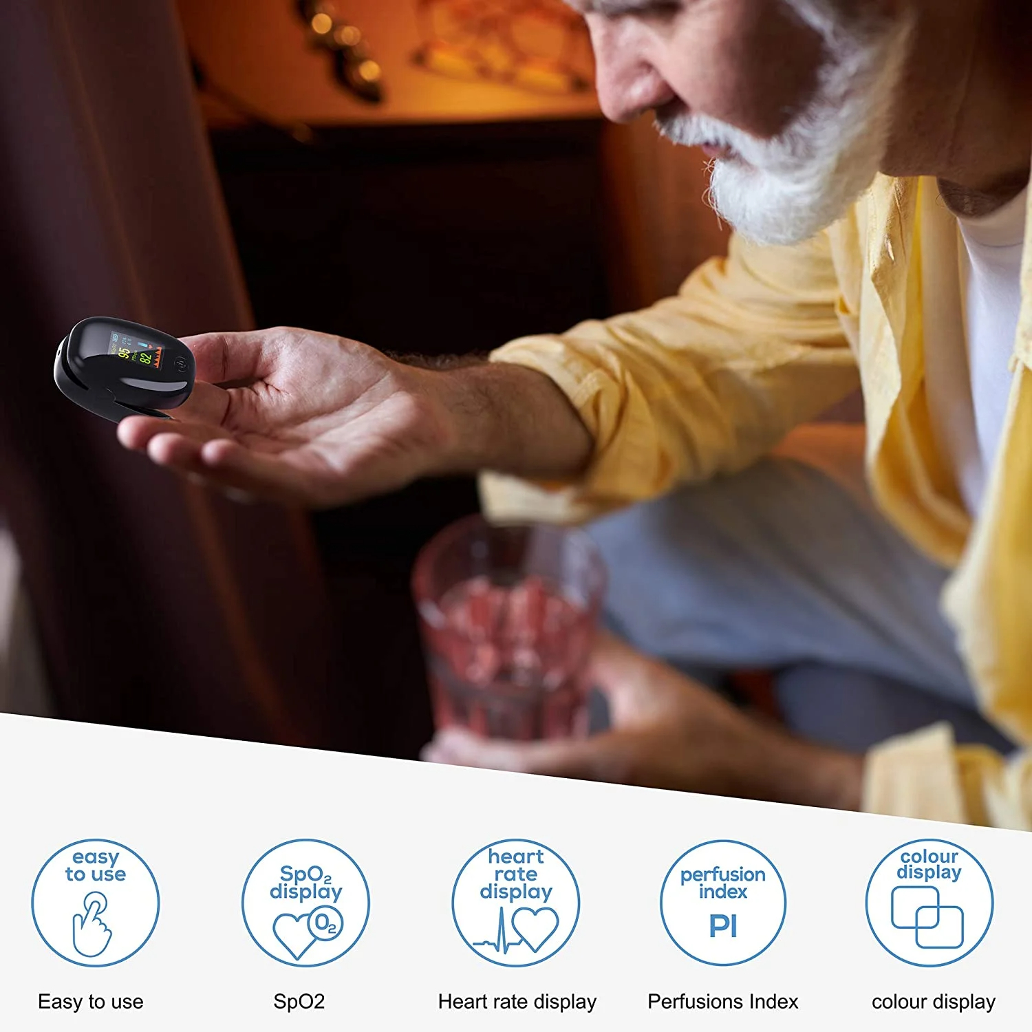 Pulse Oximeter Fingertip Digital Blood Oxygen Saturation Monitor for Fast Spo2 Level Reading Heart Rate and Perfusion Index with LED Display Pulse Oximeter