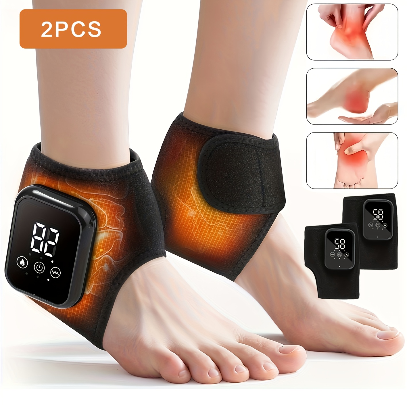 2pcs Wireless Foot and Ankle Massager with Portable Heating & Vibration, LCD Screen, USB, -Lasting Battery, Ergonomic Painless Massagers Suitable for, Ideal Gift for Seniors