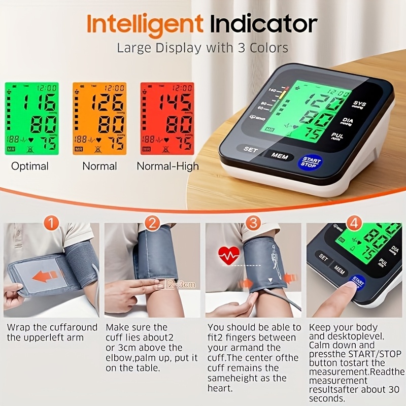 Blood Pressure Monitors for Home Use, Digital Blood Pressure Machine with 3-Color Backlit Hypertension Display, Upper Arm Large Cuff (22.1cm-41.91cm Adjustable) 2x99 Memory,Easy to use/Travel Black