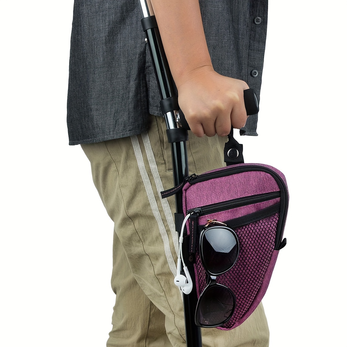 Lightweight Waterproof Forearm Crutch Bag with Mesh Pocket, Triangle Shape Storage Pouch for Daily Use Accessories Organization, Crutch Storage Solution | Mesh Pocket Design | Lightweight Bag