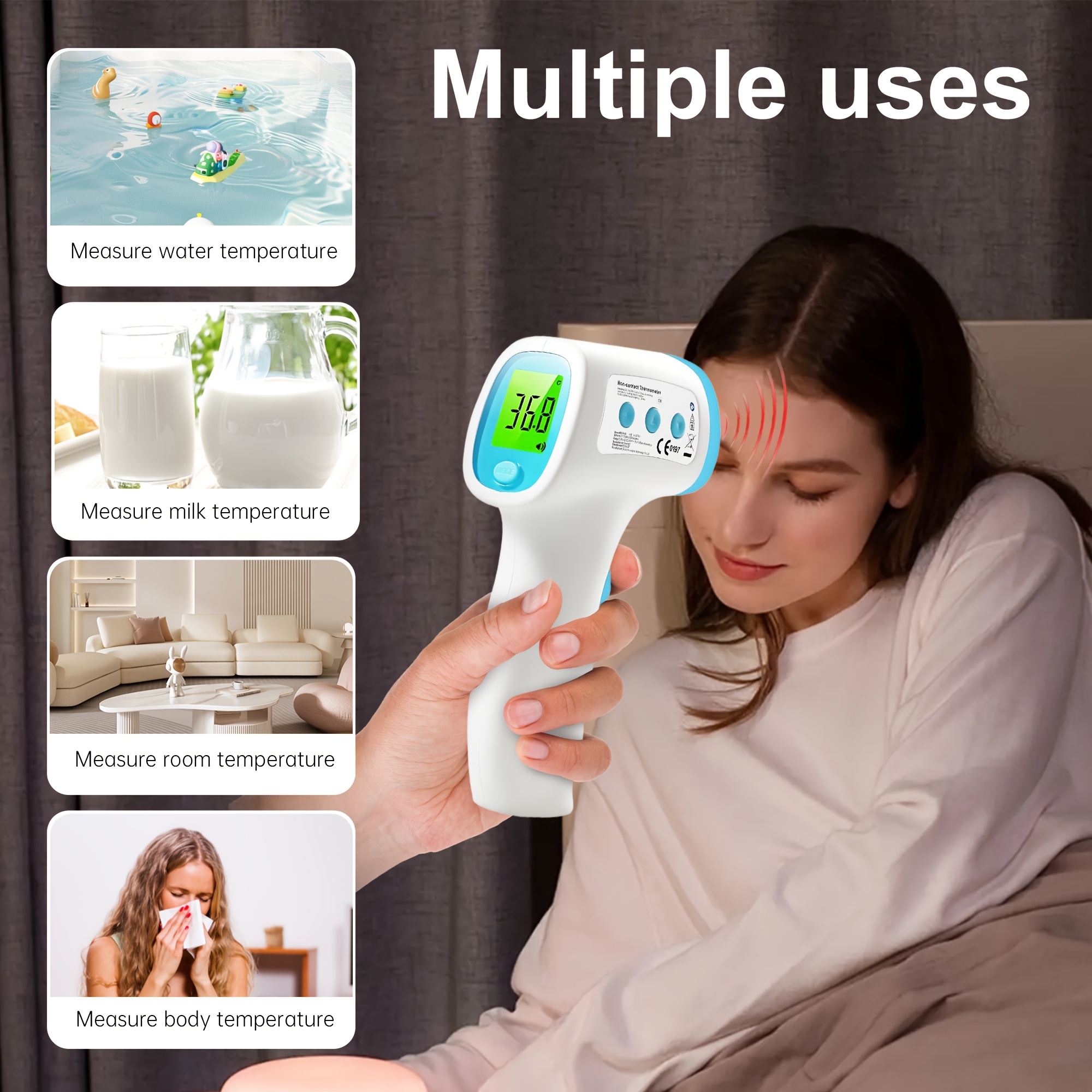 No-Touch Digital Thermometer with Fever Alarm - Accurate Forehead Thermometer, Easy-to-Use for home Use, No Batteries Needed, Portable Design for Family Members