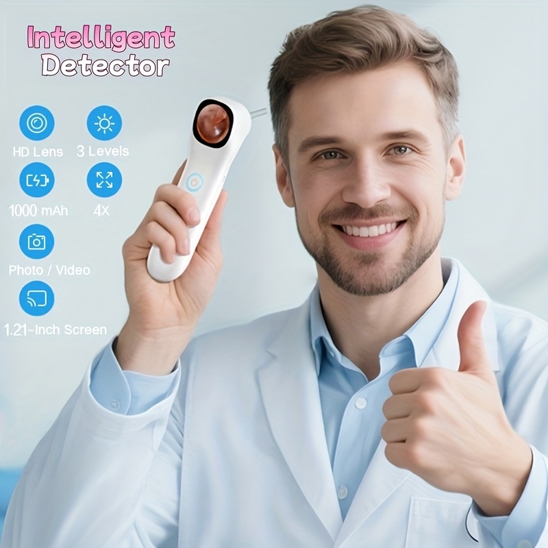5-In-1 Intelligent Ear Canal Inspection Device with Display And In-Ear Camera - 3 Types of Attachments (Ear, Nose, Throat/Skin), USB Rechargeable, Suitable for Adults And Pets, Comes with 18 Replaceable Protective Covers