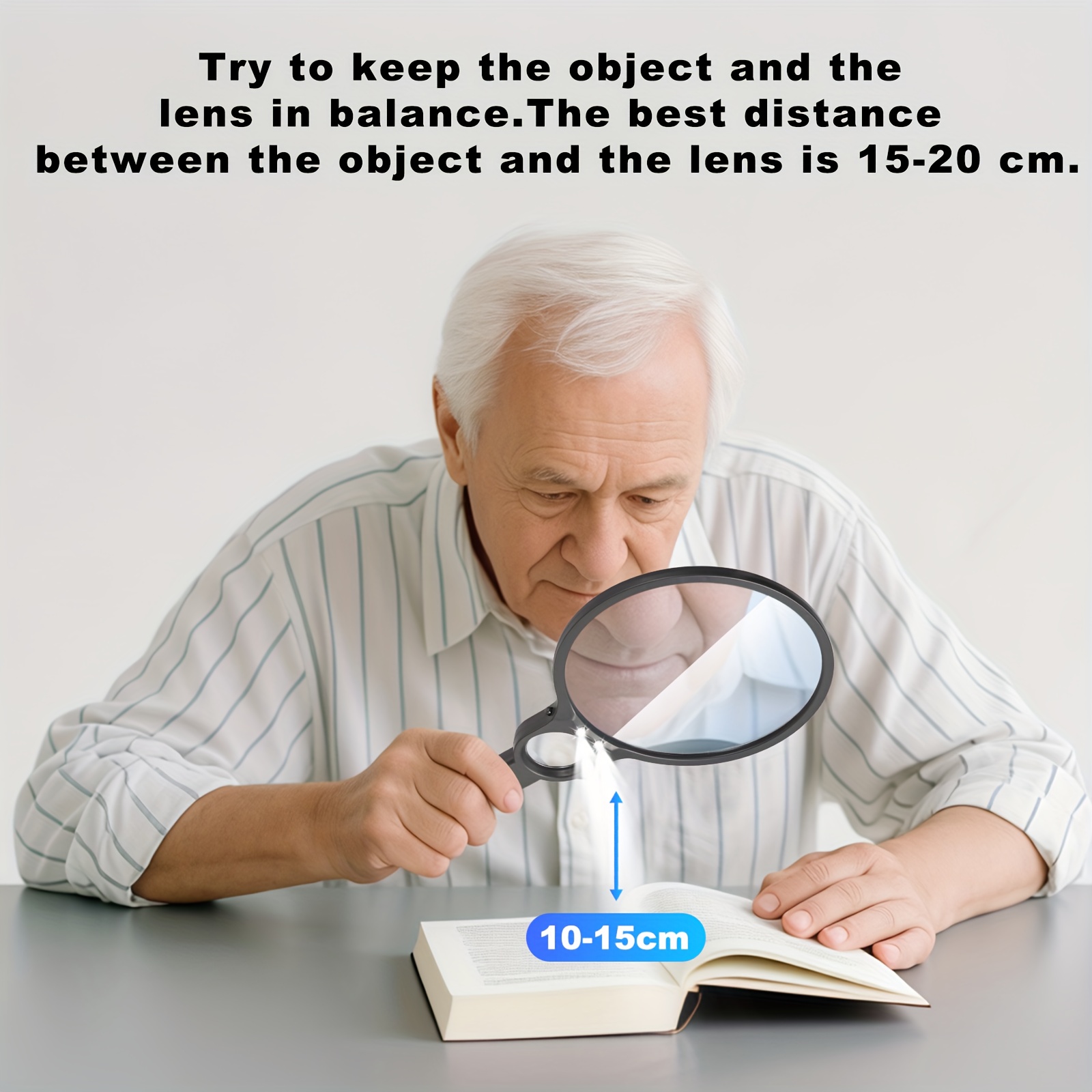 LED Reading Lamp portable and lightweight, offers reliable lighting for reading, studying, enhanced with dual lens 5X & 10X magnifier for close-up detail, battery powered with two AAA carbon batteries