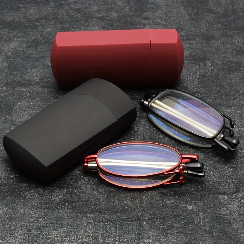 Elegant Reading Glasses, Compact Lighter Case Design, Foldable Antenna Frame Unisex