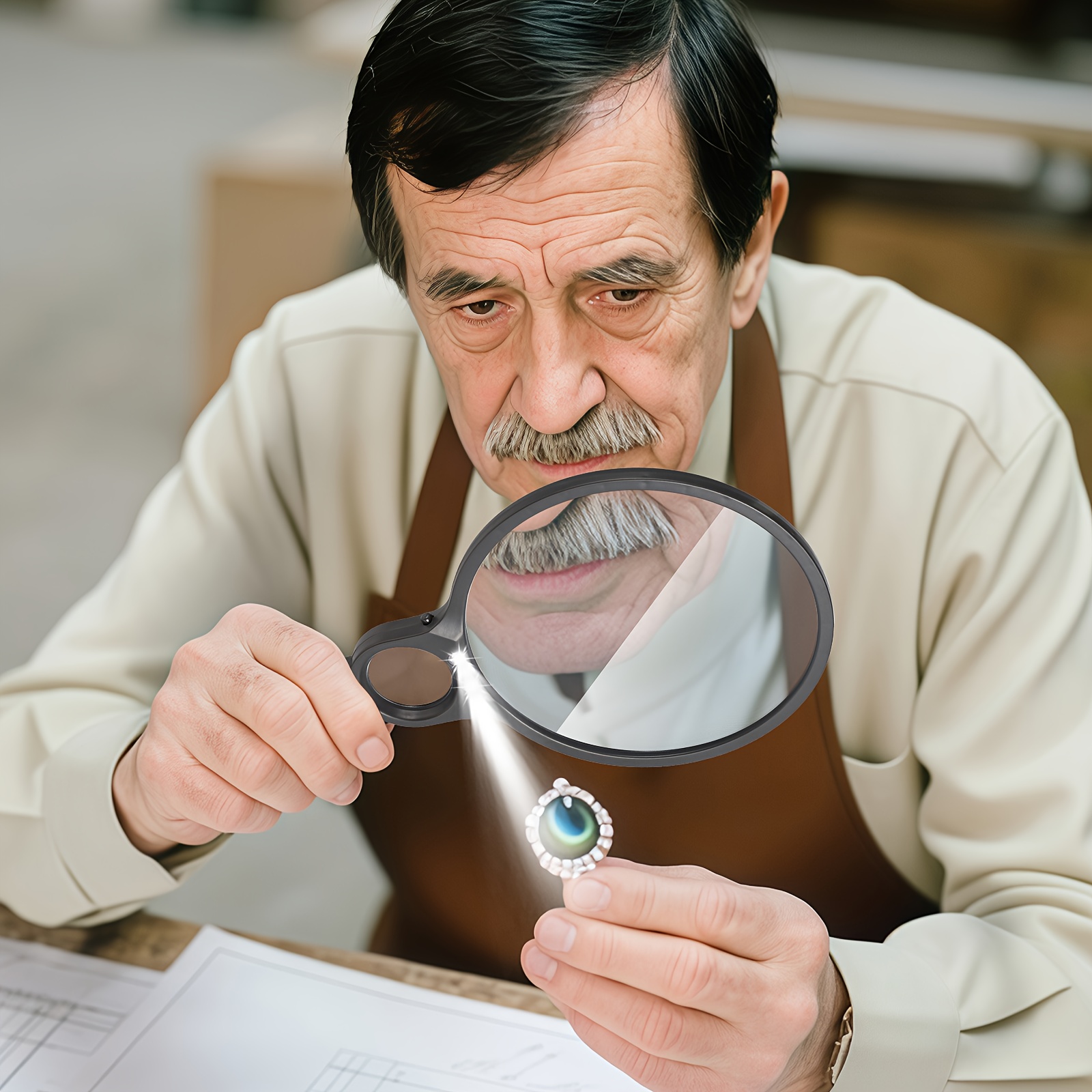 LED Reading Lamp portable and lightweight, offers reliable lighting for reading, studying, enhanced with dual lens 5X & 10X magnifier for close-up detail, battery powered with two AAA carbon batteries