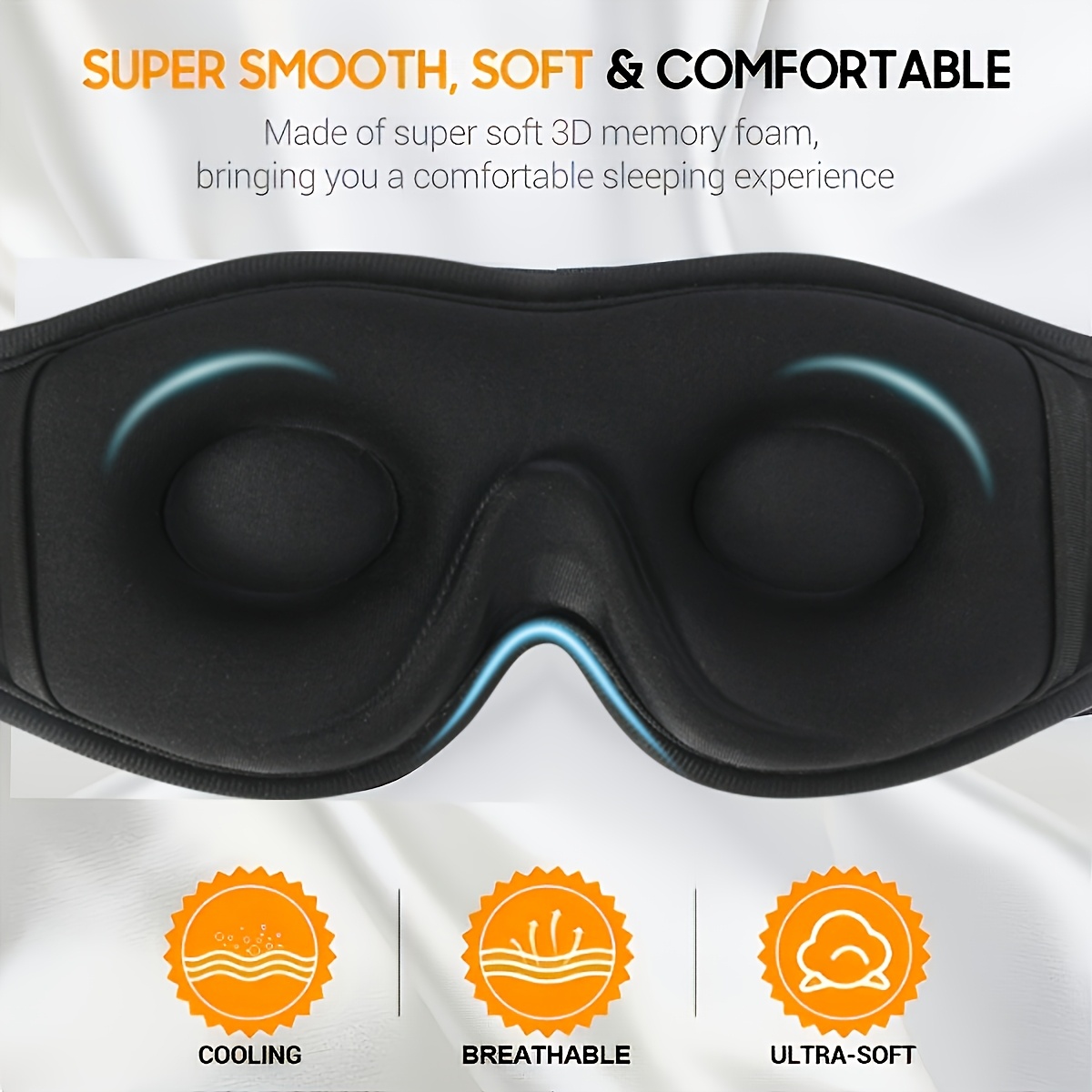 1pc Sleep Mask with Active Noise Cancelling (ANC), Compatible for Smartphones, Soft Pseudo- for Travel, for Adults, Quiet Sleep for Flights, Buses, Trains