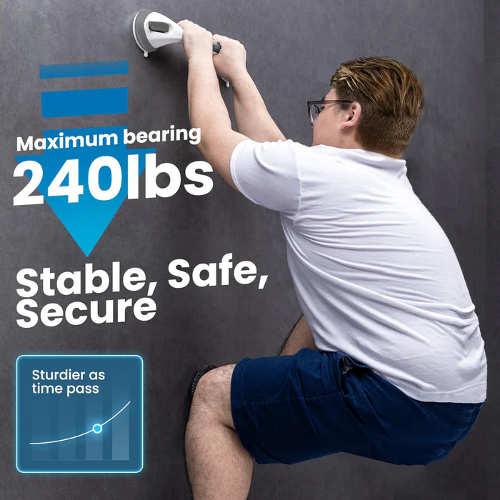 2 Pack Shower Grab Bars for Bathtubs and Showers, Easy to Install Suction Shower Handles for Bathroom Removable Handrails for Seniors Elderly Heavy Duty Safety Grip Waterproof Drill Free Gray