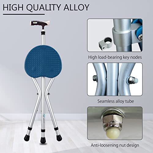 Walking Cane with Seat Aluminum Alloy Portable LED Floding Chair for Seniors Adult Height Adjustable Heavy Stick Stool for Elderly Gift