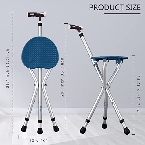 Walking Cane with Seat Aluminum Alloy Portable LED Floding Chair for Seniors Adult Height Adjustable Heavy Stick Stool for Elderly Gift