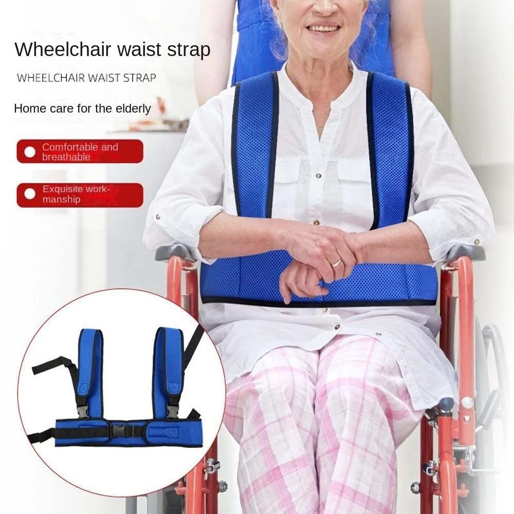 Wheelchair Seat Belt Restraint Anti-Slip Waist Back Braces Harness | Double Coated & Breathable Mesh Fabric | Proper Protection & Safety | For Wheelchair Patients, Blue
