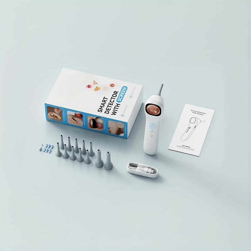 5-In-1 Intelligent Ear Canal Inspection Device with Display And In-Ear Camera - 3 Types of Attachments (Ear, Nose, Throat/Skin), USB Rechargeable, Suitable for Adults And Pets, Comes with 18 Replaceable Protective Covers