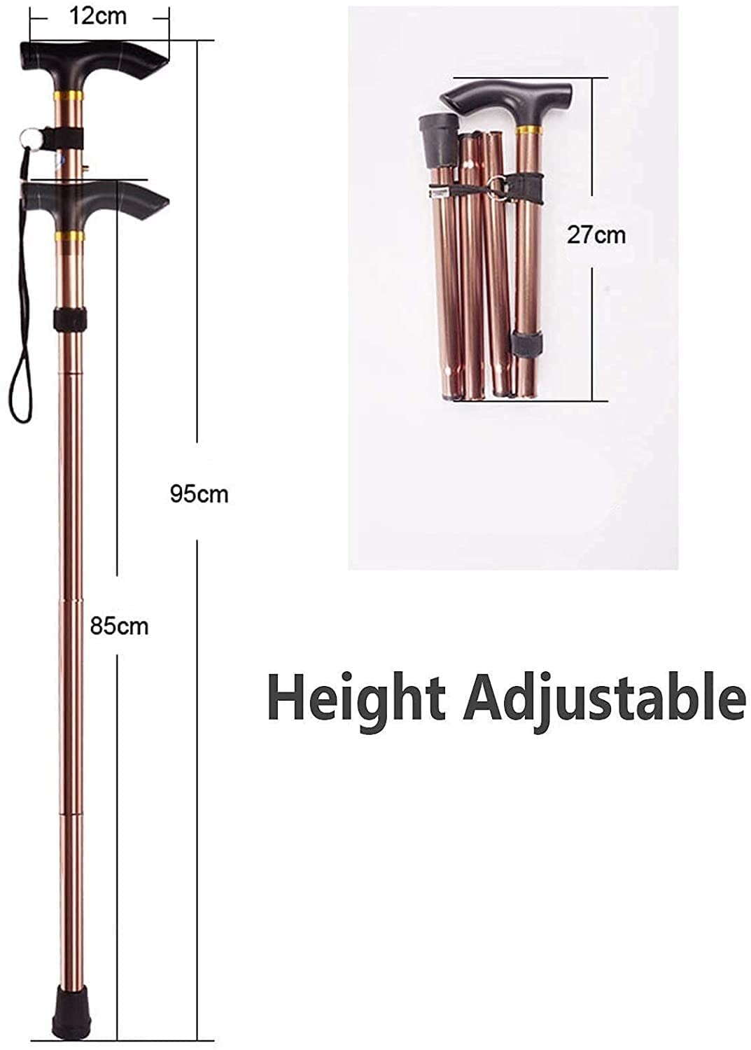 Foldable Adjustable Walking Stick for Men and Women Portable Walking Stick with Ergonomic Handle and Nonslip Base for Senior Hiking Travel