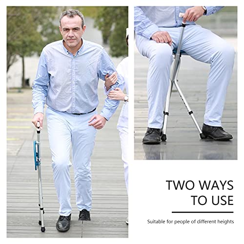 Walking Cane with Seat Aluminum Alloy Portable LED Floding Chair for Seniors Adult Height Adjustable Heavy Stick Stool for Elderly Gift