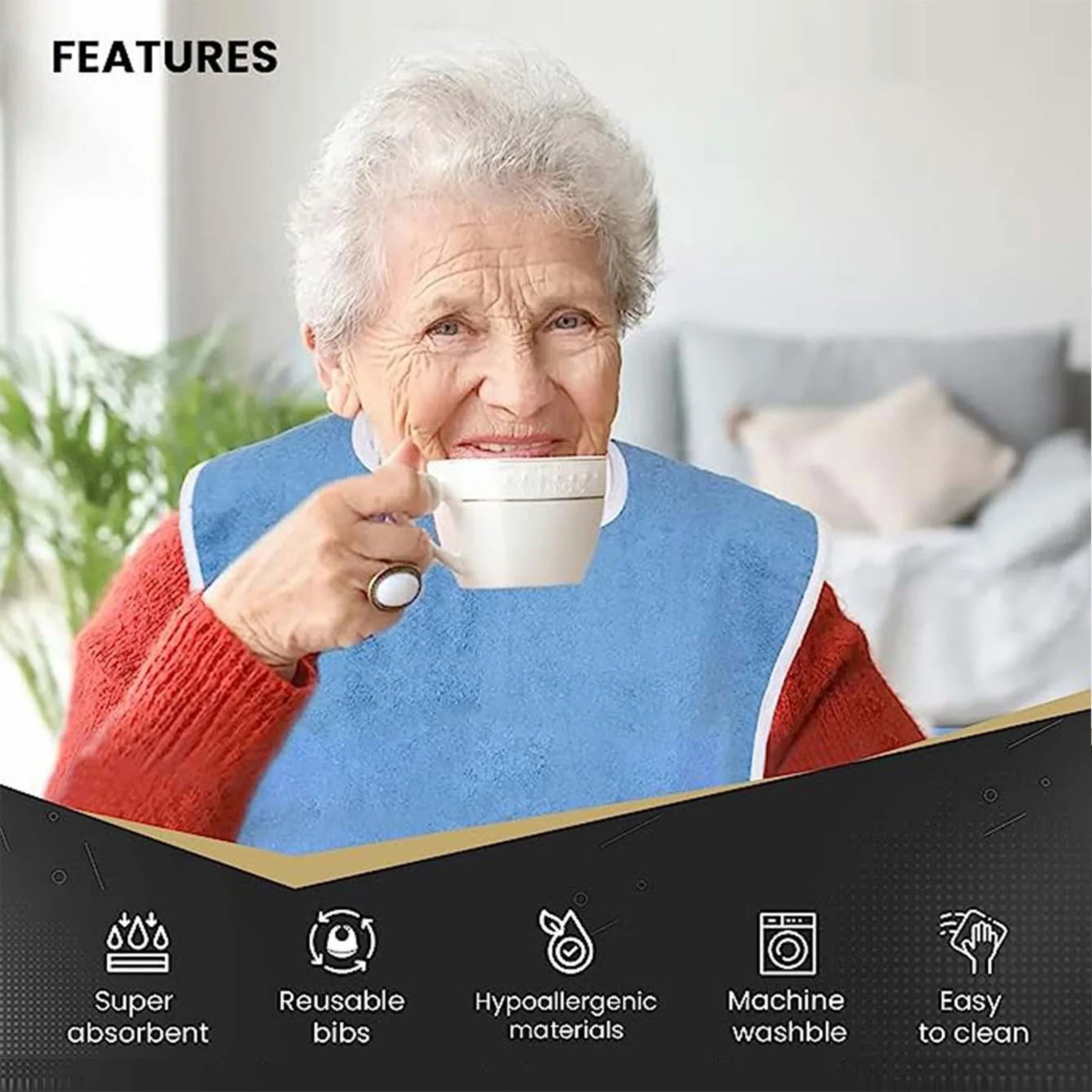 Adult Bibs For Women Man, Waterproof Stain-Resistant Feeding Bib, Towels Adult Bibs, Waterproof Bib for Eating, Reusable and Washable, Bibs for Clothing Protectors