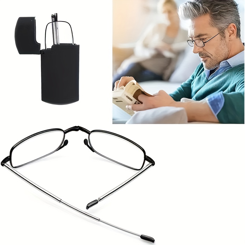 Elegant Reading Glasses, Compact Lighter Case Design, Foldable Antenna Frame Unisex