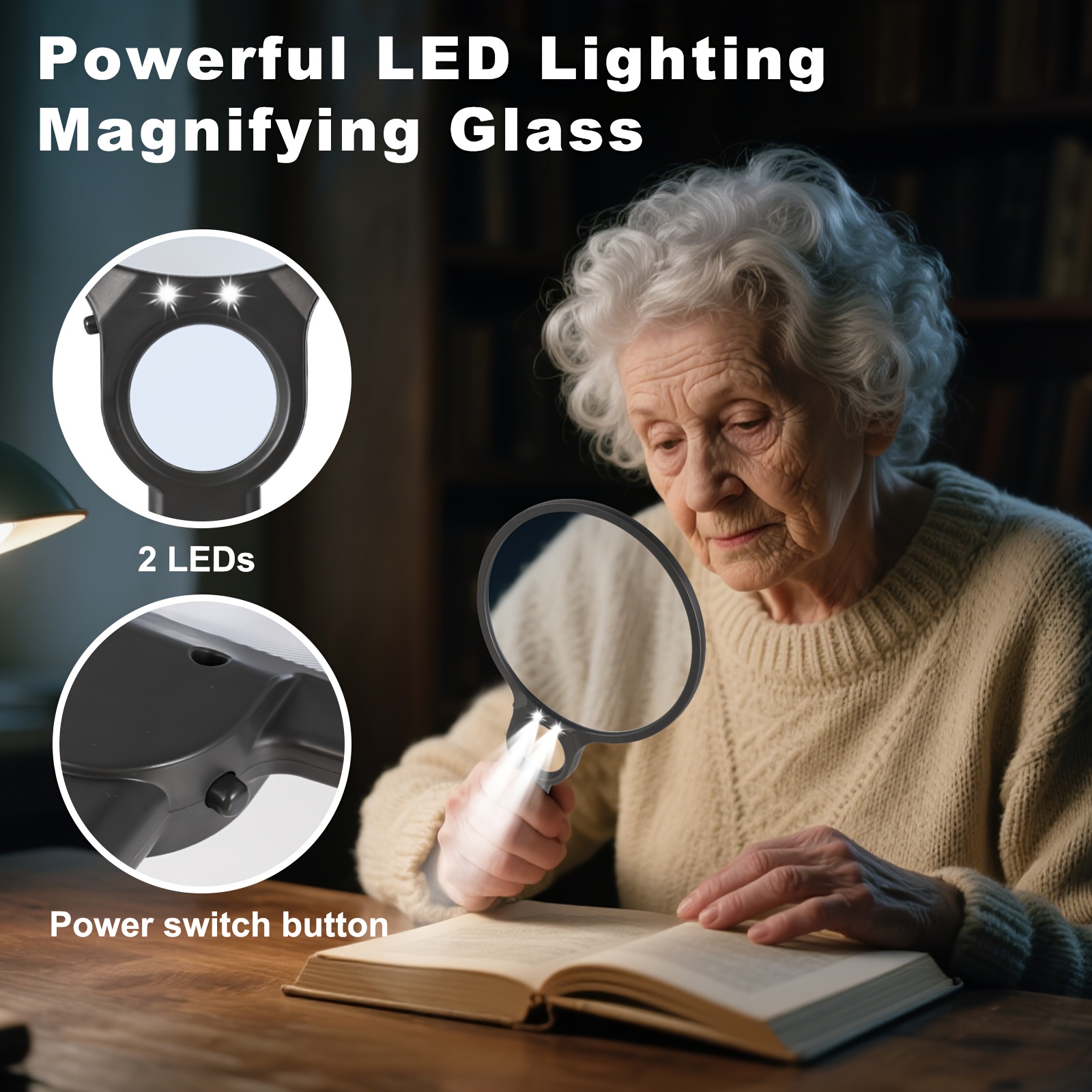 LED Reading Lamp portable and lightweight, offers reliable lighting for reading, studying, enhanced with dual lens 5X & 10X magnifier for close-up detail, battery powered with two AAA carbon batteries