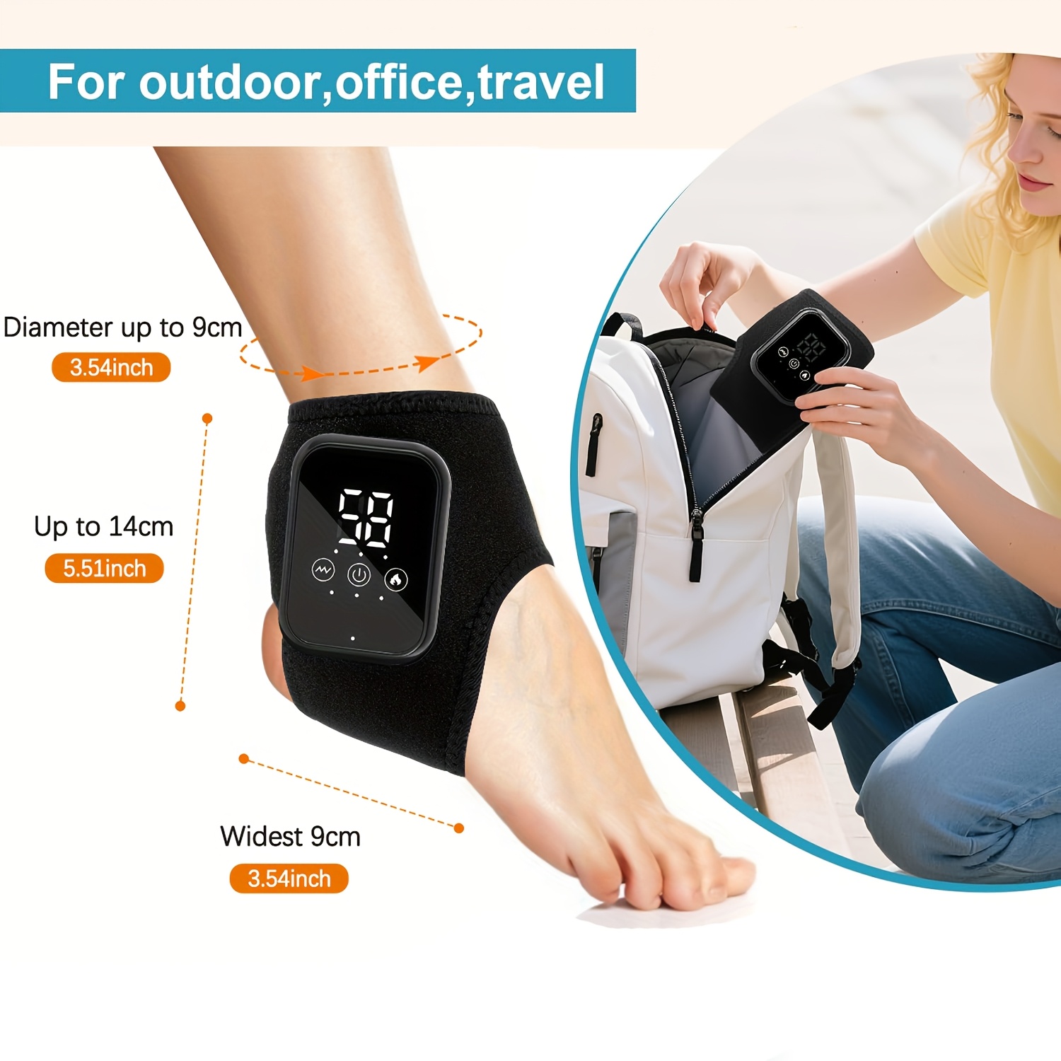2pcs Wireless Foot and Ankle Massager with Portable Heating & Vibration, LCD Screen, USB, -Lasting Battery, Ergonomic Painless Massagers Suitable for, Ideal Gift for Seniors