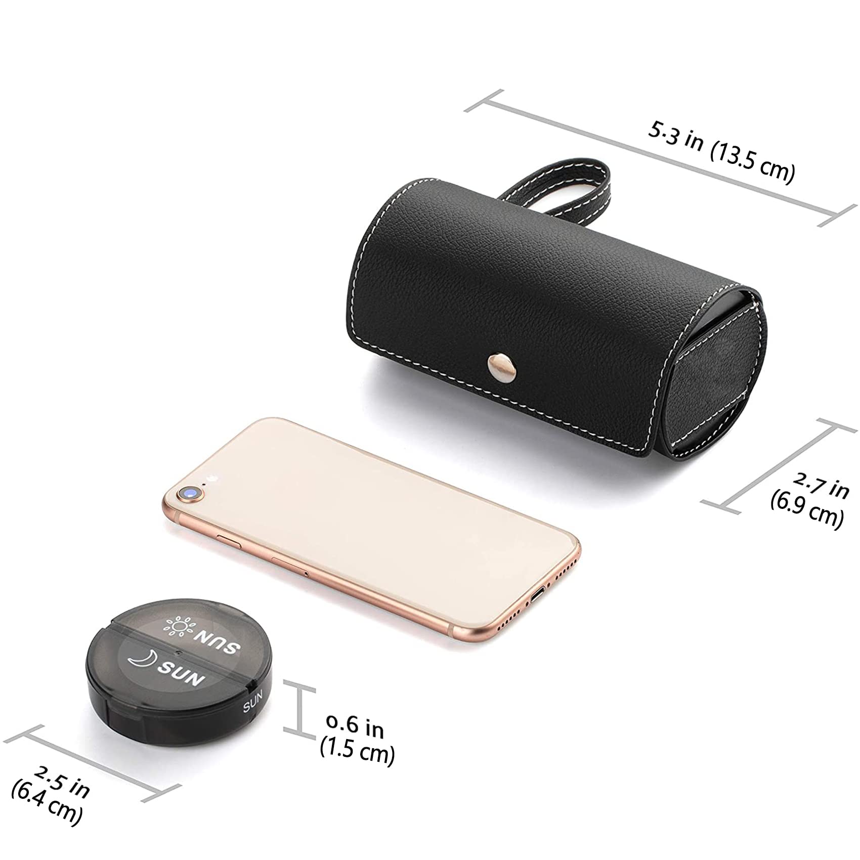 Weekly Pill Organizer 2 Times a Day, AM PM Large Daily Pill Box with PU Leather Case for Travel, Round Medicine Organizer, 7 Day Pill Container for Vitamin Fish Oils Supplement