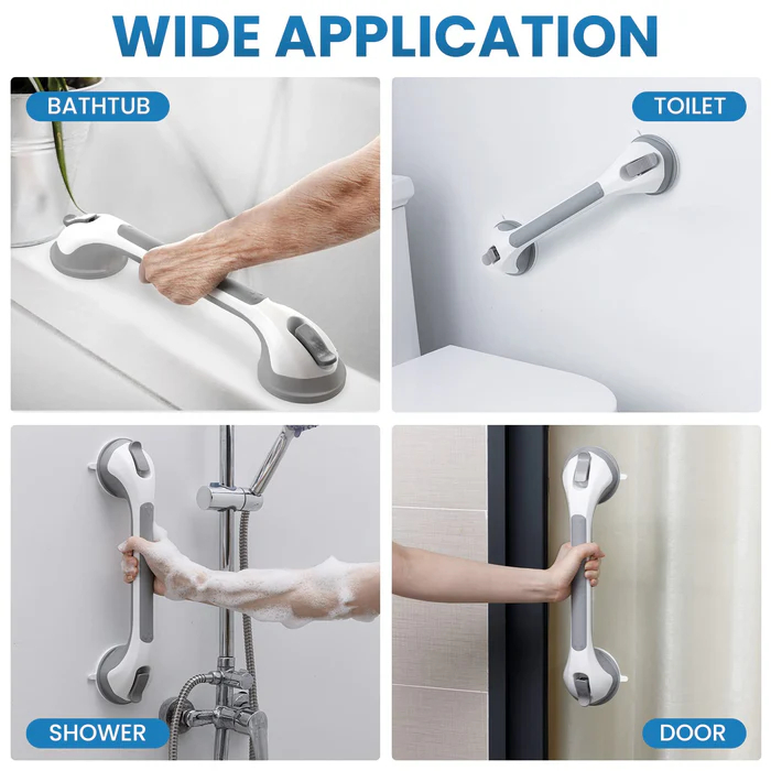 2 Pack Shower Grab Bars for Bathtubs and Showers, Easy to Install Suction Shower Handles for Bathroom Removable Handrails for Seniors Elderly Heavy Duty Safety Grip Waterproof Drill Free Gray