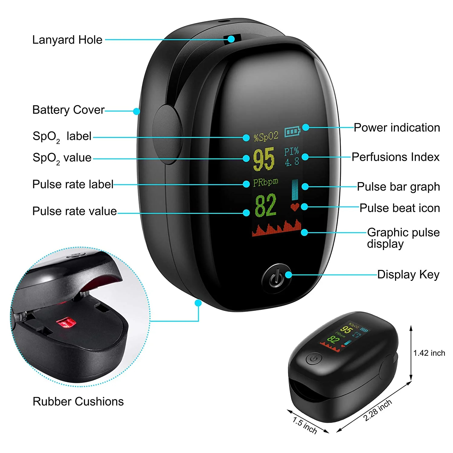 Pulse Oximeter Fingertip Digital Blood Oxygen Saturation Monitor for Fast Spo2 Level Reading Heart Rate and Perfusion Index with LED Display Pulse Oximeter