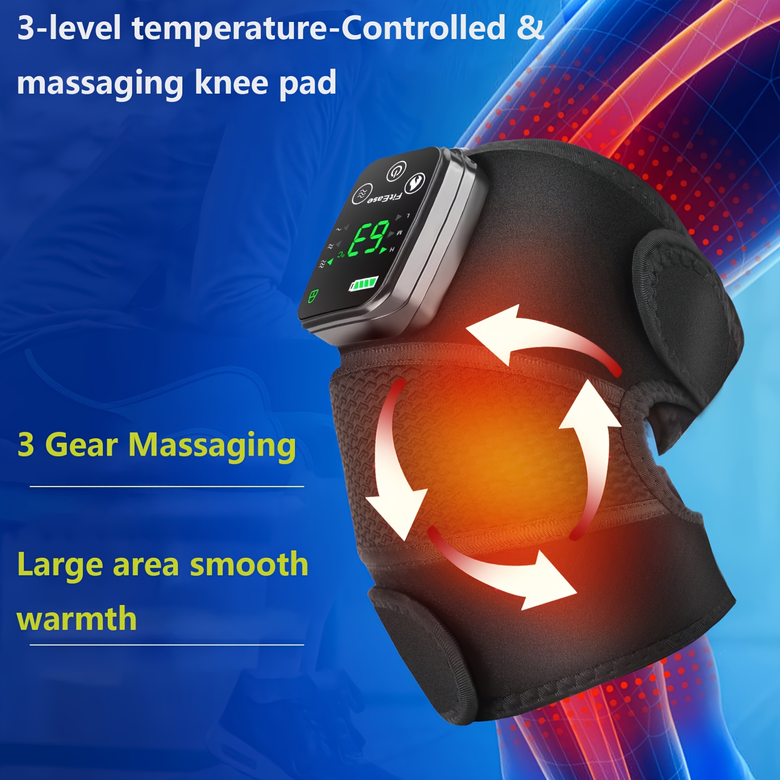 Heating Vibration Knee Pad Electric Multi-Function Shoulder and Knee Massager with 4000mAh Battery, USB Charging, 3 Adjustable Temperature Settings