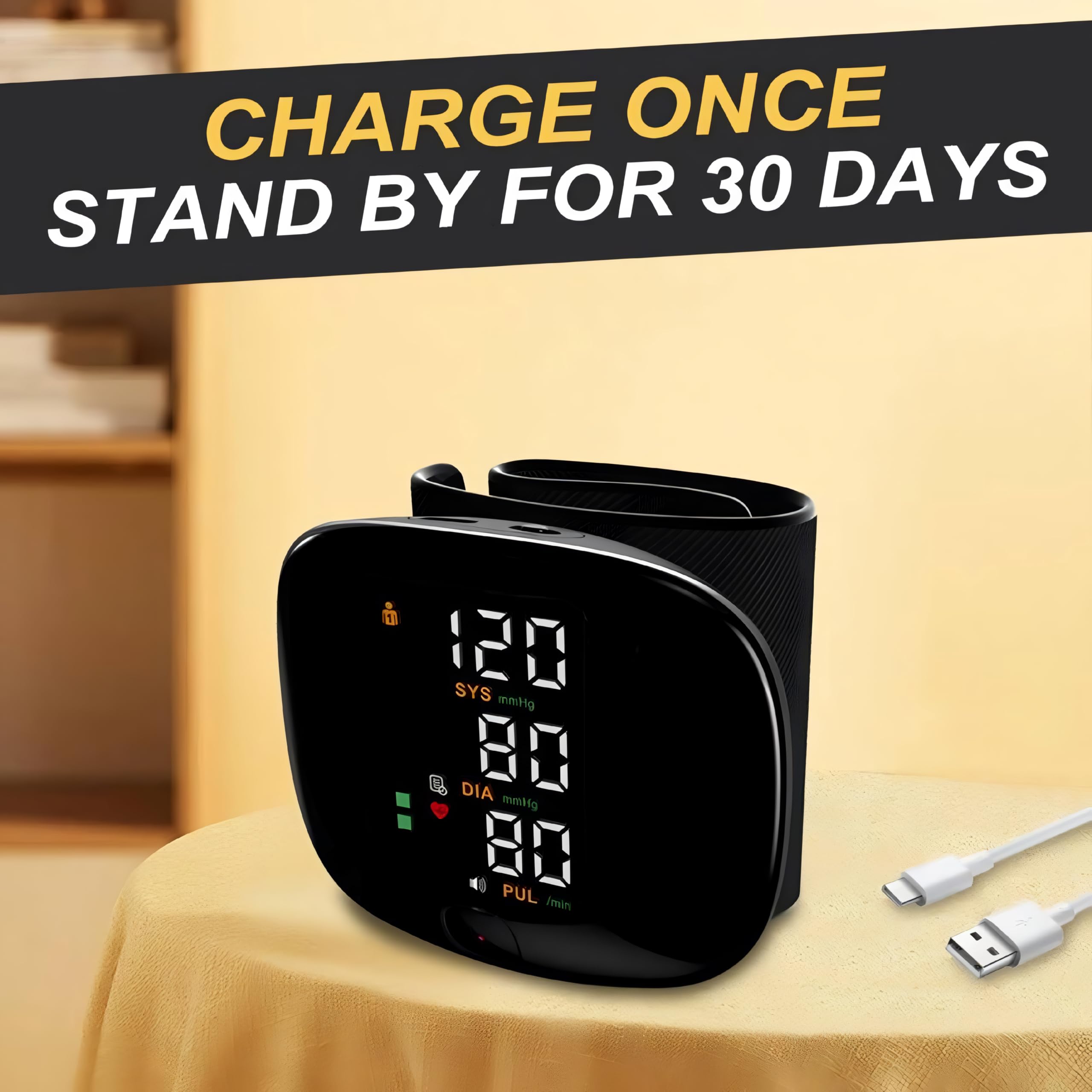 Digital Wrist Blood Pressure Monitor with Voice Guidance, LCD Display, Storage Box, 13.5-21.5 cm Adjustable Cuff