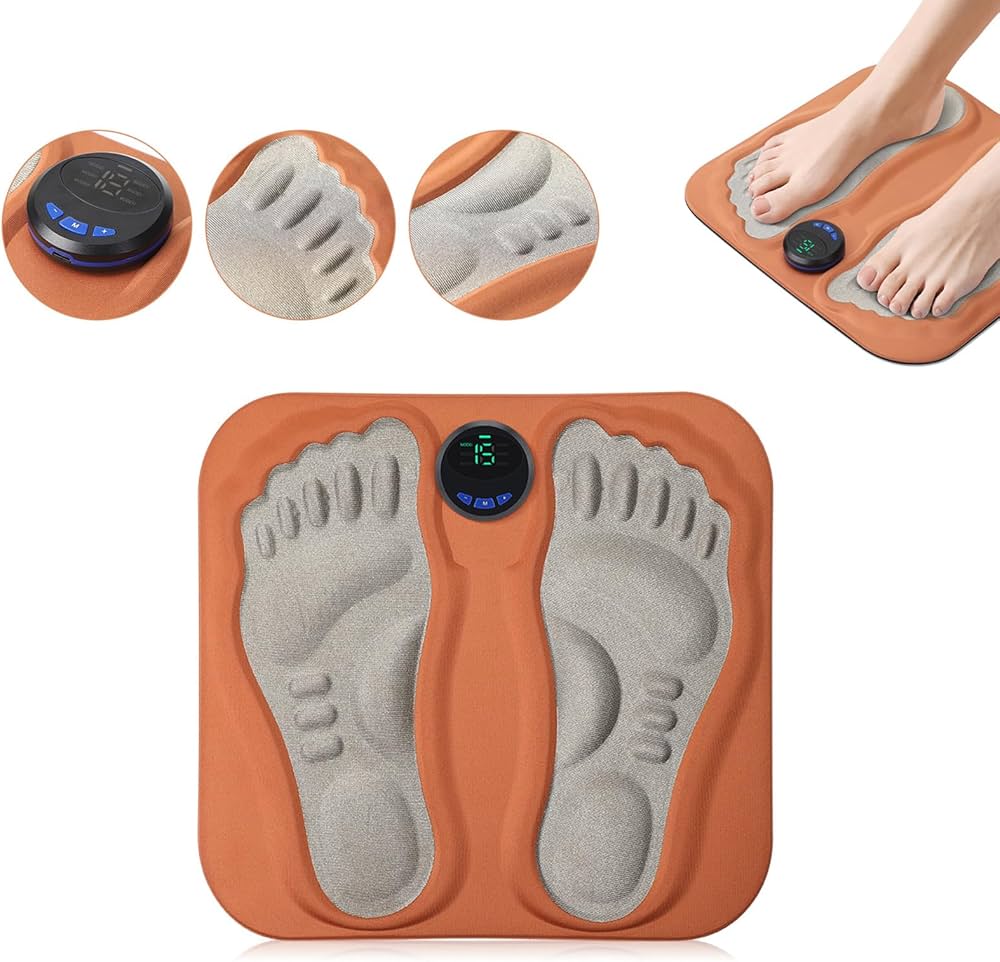 EMS Foot Massager, 3D Foldable Foot Massager Pad for Pain Plantar Relief, Muscle Relaxation, LCD Display with 6 Modes 15 Intensities