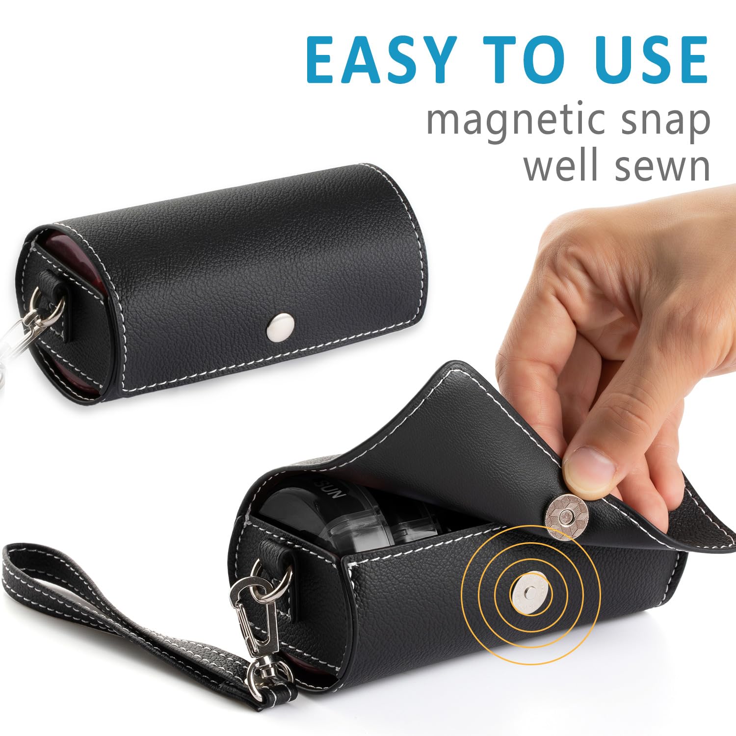 Weekly Pill Organizer 2 Times a Day, AM PM Large Daily Pill Box with PU Leather Case for Travel, Round Medicine Organizer, 7 Day Pill Container for Vitamin Fish Oils Supplement