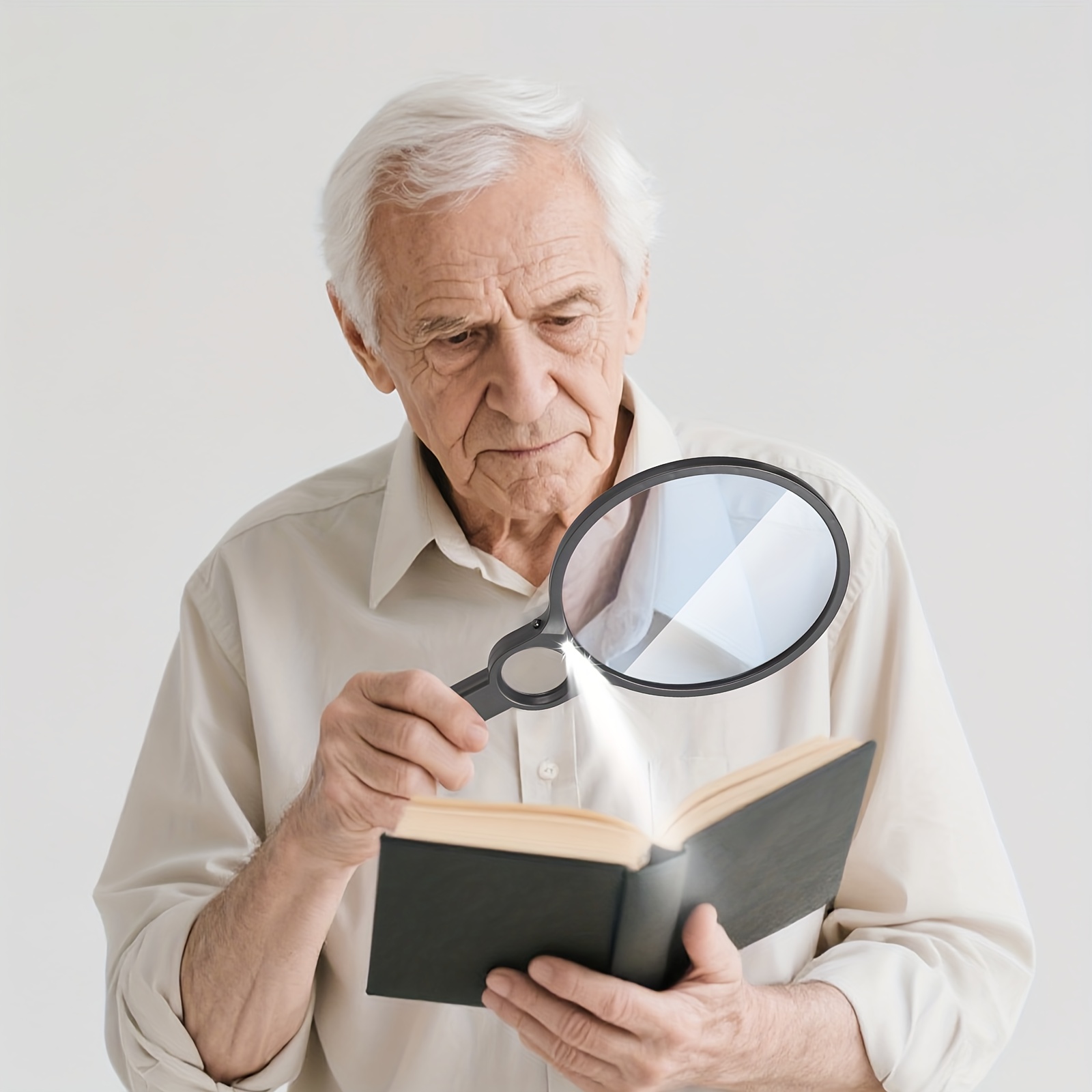 LED Reading Lamp portable and lightweight, offers reliable lighting for reading, studying, enhanced with dual lens 5X & 10X magnifier for close-up detail, battery powered with two AAA carbon batteries